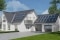 Imaginea prezintă o casă modernă cu sisteme energetice, cum ar fi cele fotovoltaice, pentru a genera electricitate.